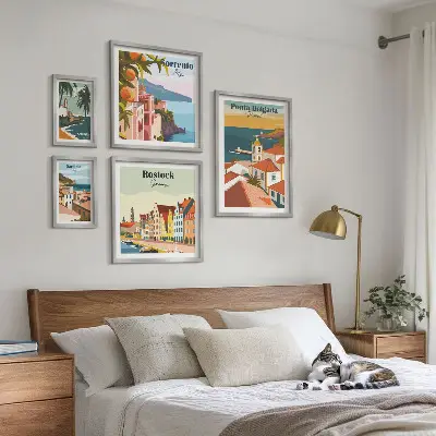Set de 5 cuadros para salón con paisajes urbanos europeos