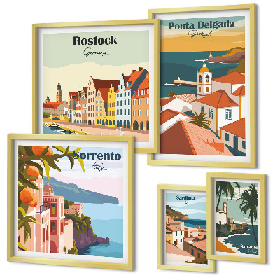 Set de 5 cuadros para salón Paisajes urbanos europeos