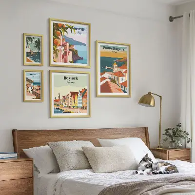 Set de 5 cuadros para salón con paisajes urbanos europeos