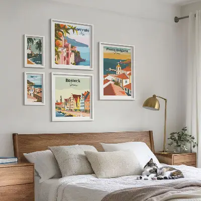 Set de 5 cuadros para salón con paisajes urbanos europeos