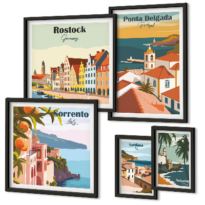 Set de 5 cuadros para salón Paisajes urbanos europeos