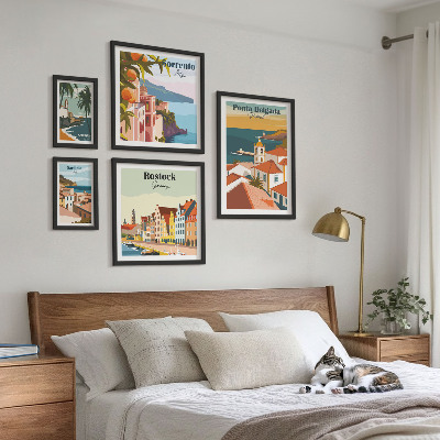 Set de 5 cuadros para salón Paisajes urbanos europeos