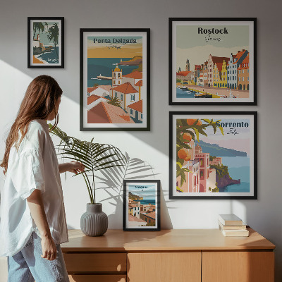 Set de 5 cuadros para salón Paisajes urbanos europeos