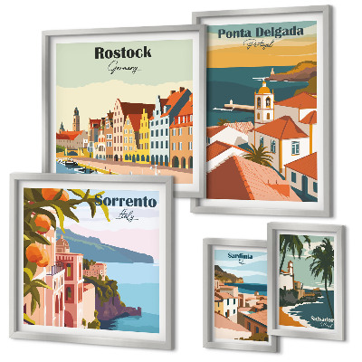 Set de 5 cuadros para salón Paisajes urbanos europeos