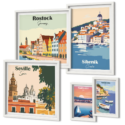 Conjunto de cuadros decorativos Paisajes de ciudades costeras