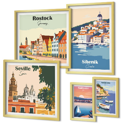 Conjunto de cuadros decorativos Paisajes de ciudades costeras