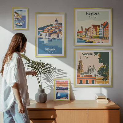 Conjunto de cuadros decorativos Paisajes de ciudades costeras