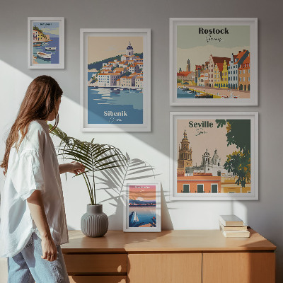 Conjunto de cuadros decorativos Paisajes de ciudades costeras
