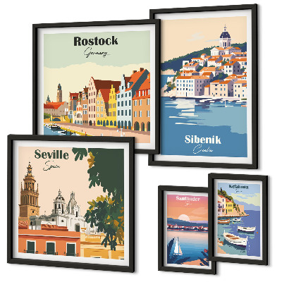 Conjunto de cuadros decorativos Paisajes de ciudades costeras