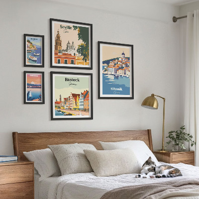 Conjunto de cuadros decorativos Paisajes de ciudades costeras