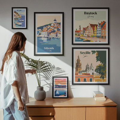 Conjunto de cuadros decorativos Paisajes de ciudades costeras