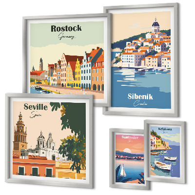 Conjunto de cuadros decorativos Paisajes de ciudades costeras