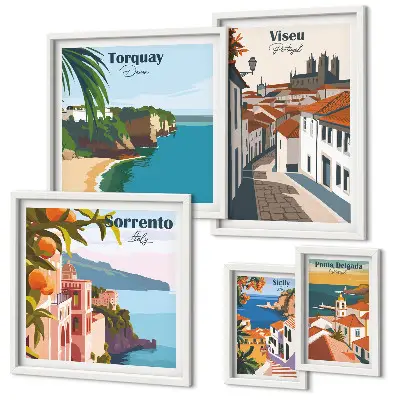 Conjunto de cuadros decorativos de pueblos pintorescos de Europa