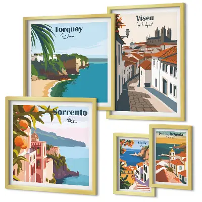 Conjunto de cuadros decorativos de pueblos pintorescos de Europa