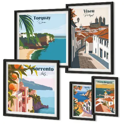 Conjunto de cuadros decorativos de pueblos pintorescos de Europa