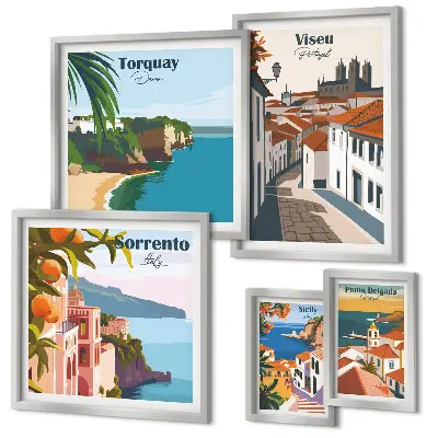 Conjunto de cuadros decorativos de pueblos pintorescos de Europa