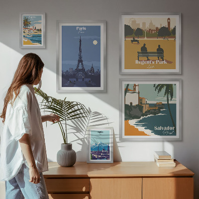 Conjunto de cuadros decorativos Ciudades europeas emblemáticas de estilo retro
