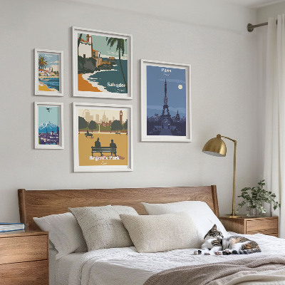 Conjunto de cuadros decorativos Ciudades europeas emblemáticas de estilo retro