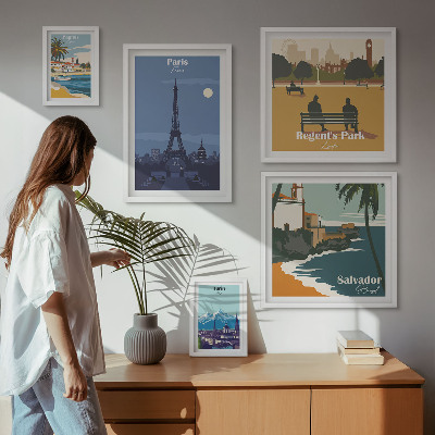 Conjunto de cuadros decorativos Ciudades europeas emblemáticas de estilo retro