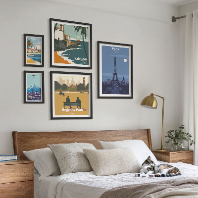 Conjunto de cuadros decorativos Ciudades europeas emblemáticas de estilo retro