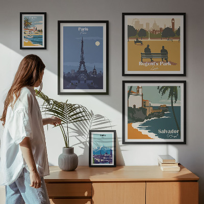 Conjunto de cuadros decorativos Ciudades europeas emblemáticas de estilo retro