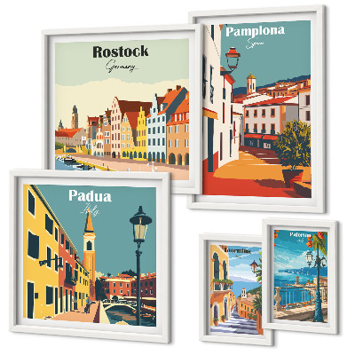 Set de 5 cuadros para salón Vistas arquitectónicas de ciudades europeas
