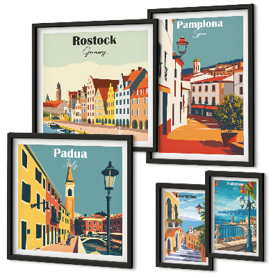 Set de 5 cuadros para salón Vistas arquitectónicas de ciudades europeas