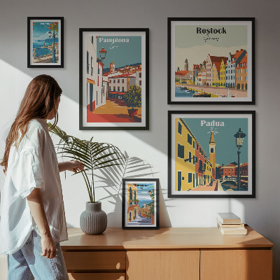 Set de 5 cuadros para salón Vistas arquitectónicas de ciudades europeas