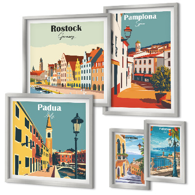 Set de 5 cuadros para salón Vistas arquitectónicas de ciudades europeas