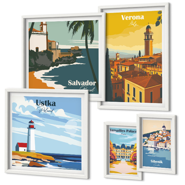 Conjunto de cuadros decorativos Paisajes urbanos con faroles