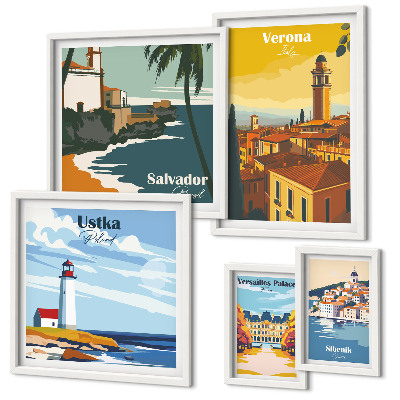 Conjunto de cuadros decorativos Paisajes urbanos con faroles