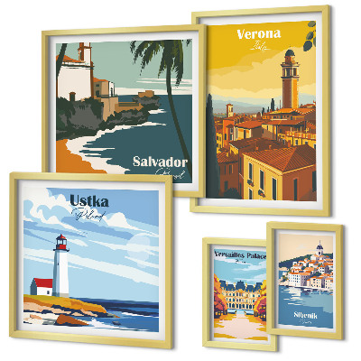 Conjunto de cuadros decorativos Paisajes urbanos con faroles