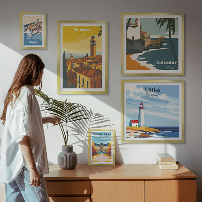 Conjunto de cuadros decorativos Paisajes urbanos con faroles
