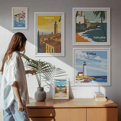 Conjunto de cuadros decorativos Paisajes urbanos con faroles