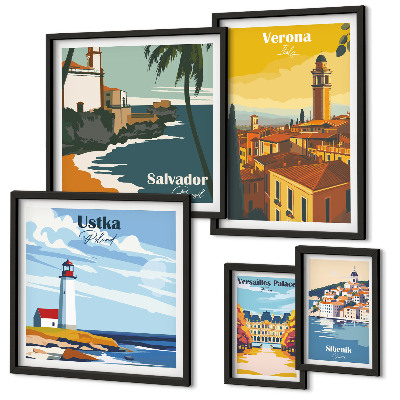 Conjunto de cuadros decorativos Paisajes urbanos con faroles