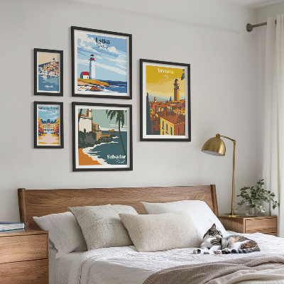 Conjunto de cuadros decorativos Paisajes urbanos con faroles
