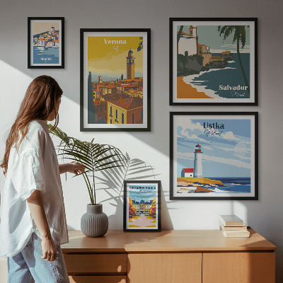 Conjunto de cuadros decorativos Paisajes urbanos con faroles