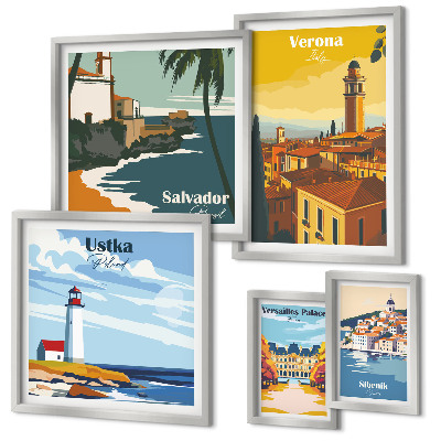Conjunto de cuadros decorativos Paisajes urbanos con faroles