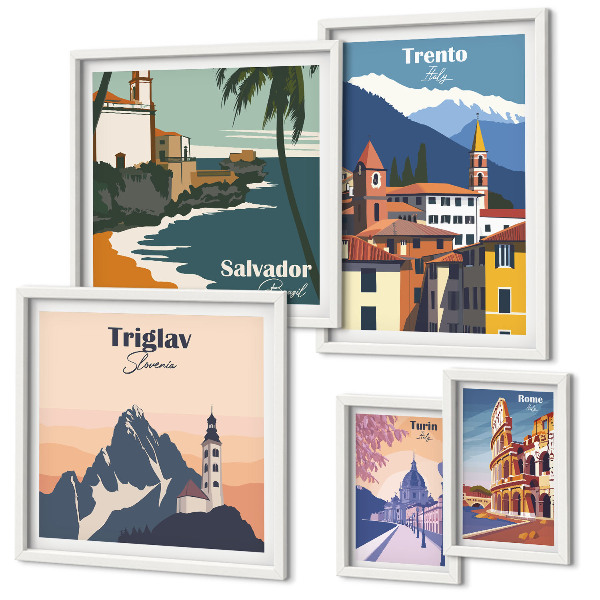 Set de 5 cuadros para salón Paisajes urbanos europeos