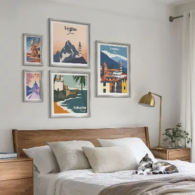 Set de 5 cuadros de paisajes urbanos europeos decoración para salón