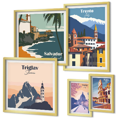 Set de 5 cuadros para salón Paisajes urbanos europeos