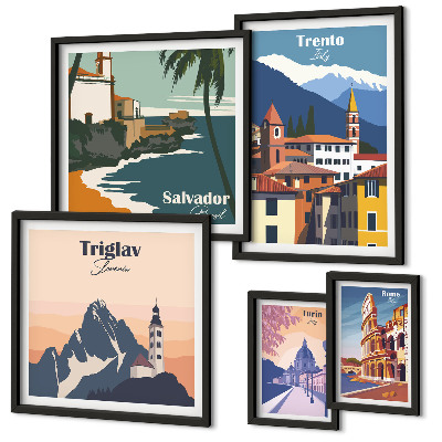 Set de 5 cuadros para salón Paisajes urbanos europeos