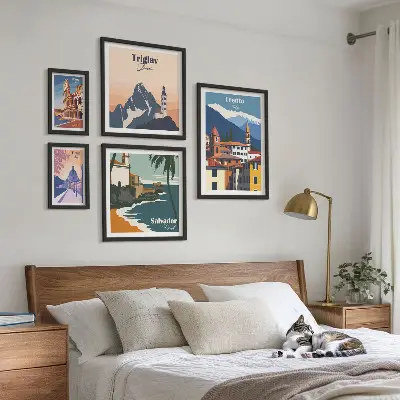 Set de 5 cuadros de paisajes urbanos europeos decoración para salón