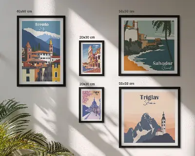 Set de 5 cuadros de paisajes urbanos europeos decoración para salón