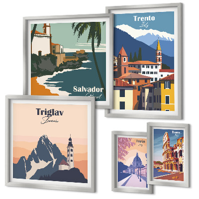 Set de 5 cuadros para salón Paisajes urbanos europeos