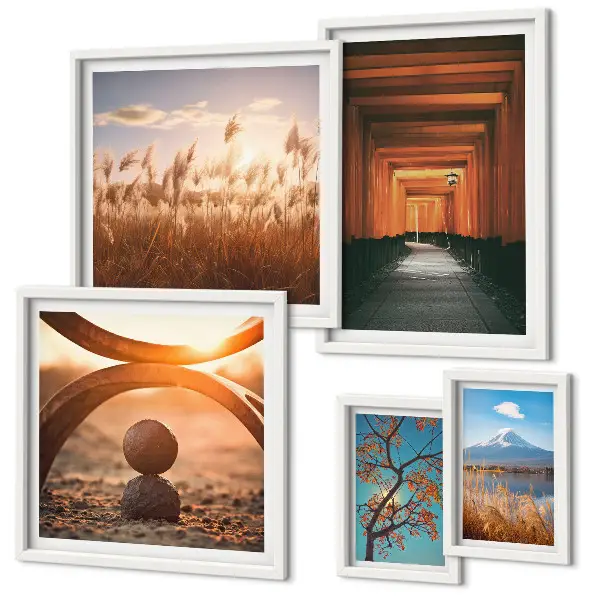 Set de 5 cuadros para salón con diseño de paisajes zen de la naturaleza