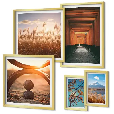 Set de 5 cuadros para salón con diseño de paisajes zen de la naturaleza