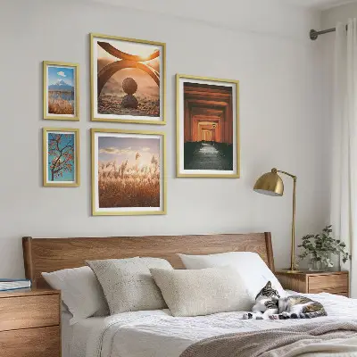 Set de 5 cuadros para salón con diseño de paisajes zen de la naturaleza