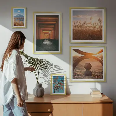Set de 5 cuadros para salón con diseño de paisajes zen de la naturaleza