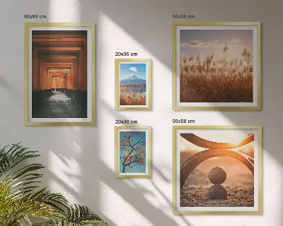 Set de 5 cuadros para salón con diseño de paisajes zen de la naturaleza